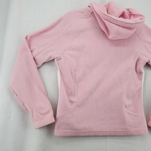 Adidas Shirt Women's L/S Full Zip Hooded Sweatshirt Three Stripe Fleece Pink Sm - Picture 11 of 12